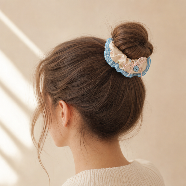 Polka Dot Lace Scrunchie – Grau – Vefash