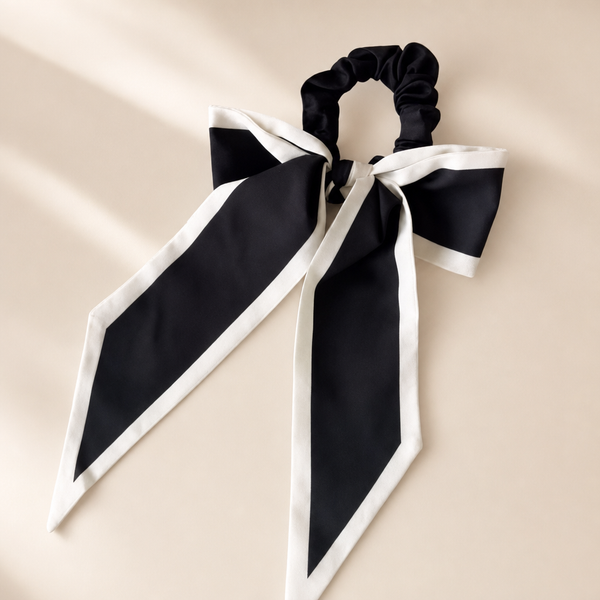 Contrast Bow Scrunchie – Schwarz Kurz – Vefash