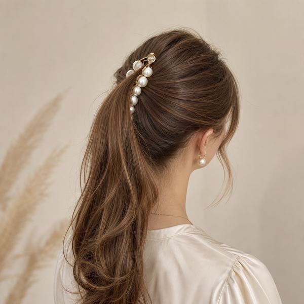 Pearl Banana Clip – Schwarz – Vefash