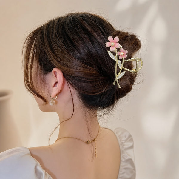 Rhinestone Sakura Hair Clip – Gold – Vefash