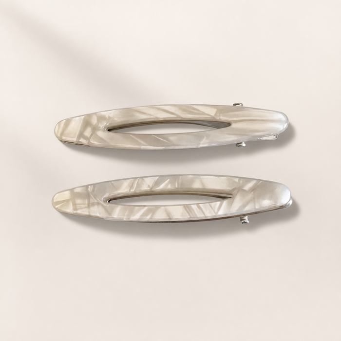 Ovale Acetate Hair Clip Set in Elfenbein – Stil-Aufnahme koreanisches Design | Vefash