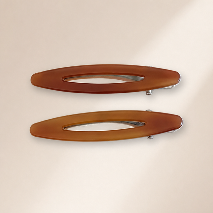 Ovale Acetate Hair Clip Set in Kaffee – Studio-Aufnahme neutraler Hintergrund | Vefash