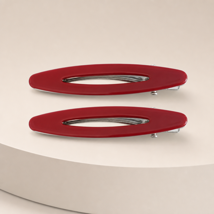 Ovale Acetate Hair Clip Set in Rot – Rückansicht getragen | Vefash