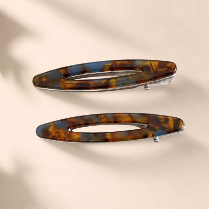Ovale Acetate Hair Clip Set in Blau-Kaffee – Varianten-Übersicht Set | Vefash