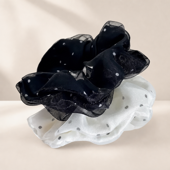 Polka Dot Mesh Scrunchie Schwarz – Vefash