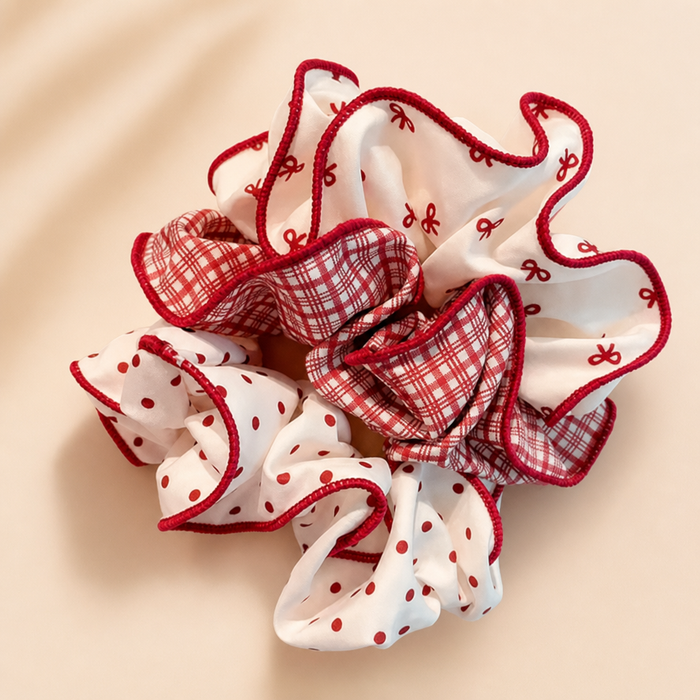 Red Polka Dot Bow Scrunchie – Rot Kariert – Vefash