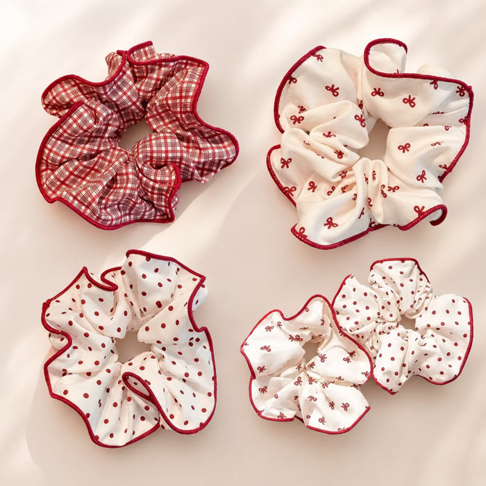 Red Polka Dot Bow Scrunchie – Rot Kariert – Vefash