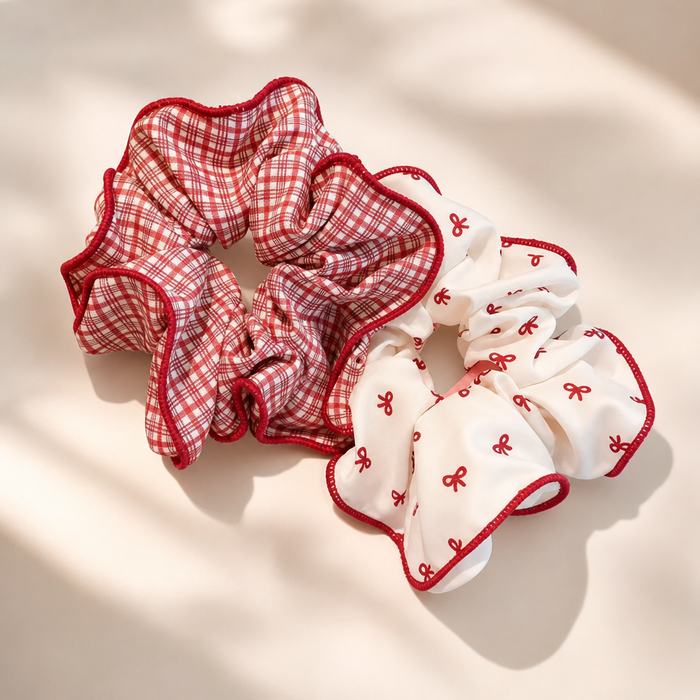 Red Polka Dot Bow Scrunchie – Rot Kariert – Vefash