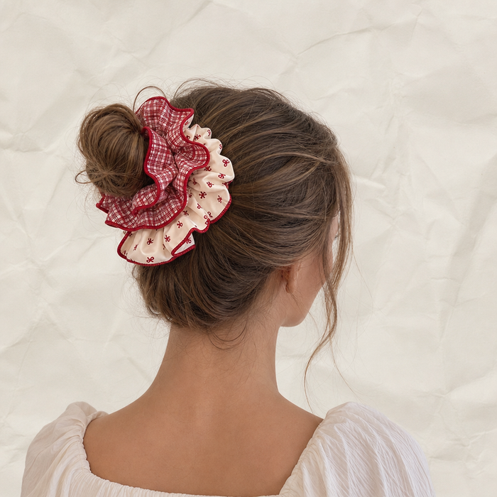Red Polka Dot Bow Scrunchie – Rot Kariert – Vefash