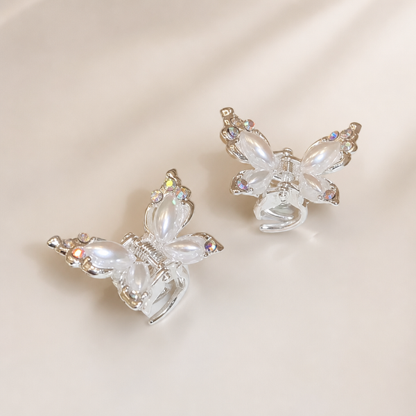 Pearl Butterfly Hair Claw – Silber – Vefash