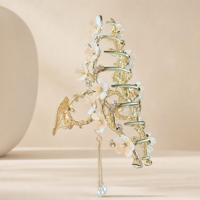Pearl Tassel Hair Claw – Gold – Vefash