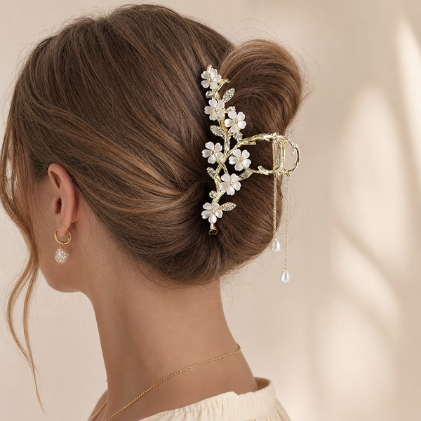 Pearl Tassel Hair Claw – Gold – Vefash
