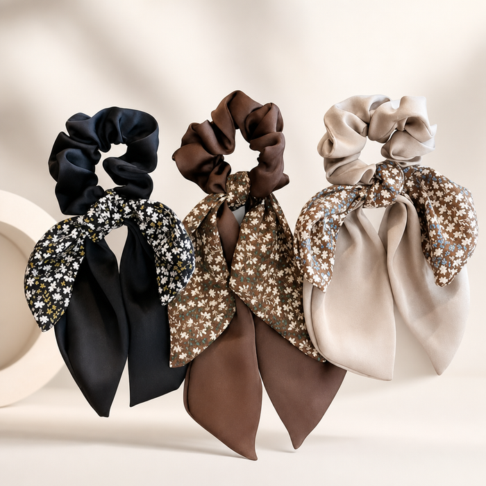 Floral Bowknot Hair Tie – Schwarz – Vefash