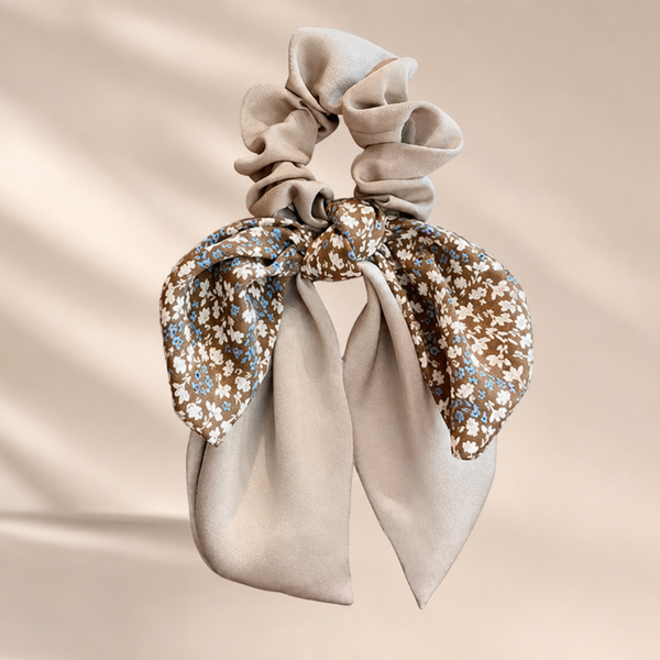 Floral Bowknot Hair Tie – Beige – Vefash