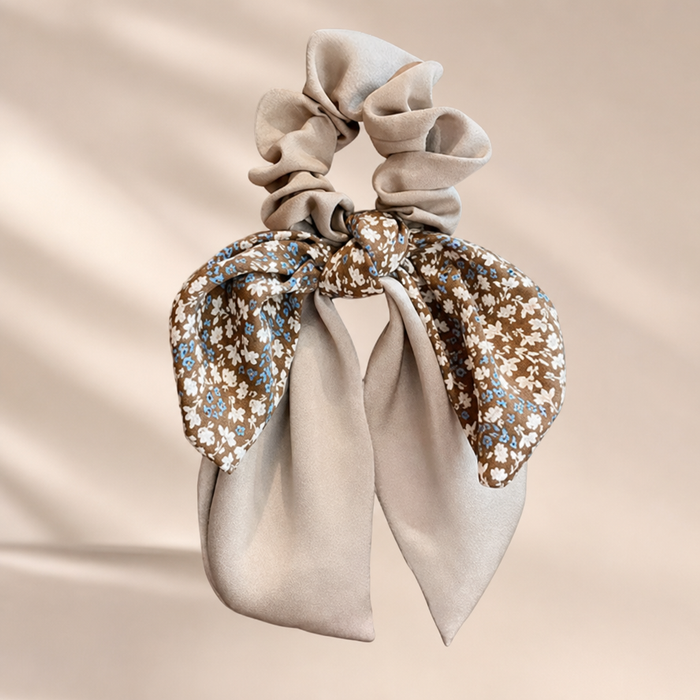Floral Bowknot Hair Tie – Beige – Vefash