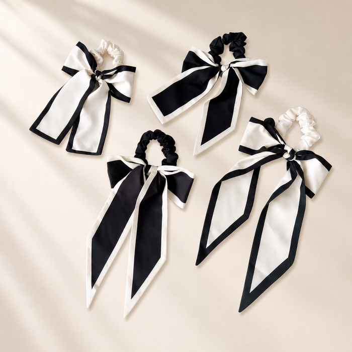 Contrast Bow Scrunchie – Schwarz Lang – Vefash