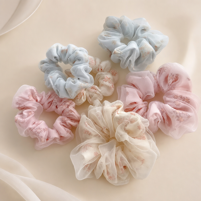 Flower Print Silk Scrunchie – Rosa – Vefash
