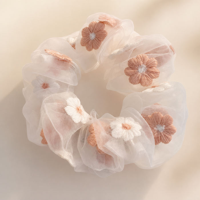 Flower Print Silk Scrunchie – Rosa – Vefash