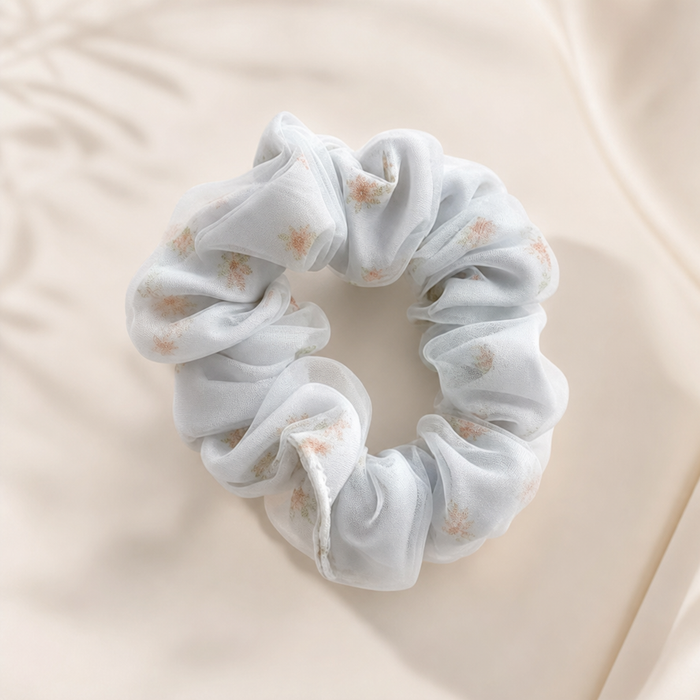 Flower Print Silk Scrunchie – Blau – Vefash