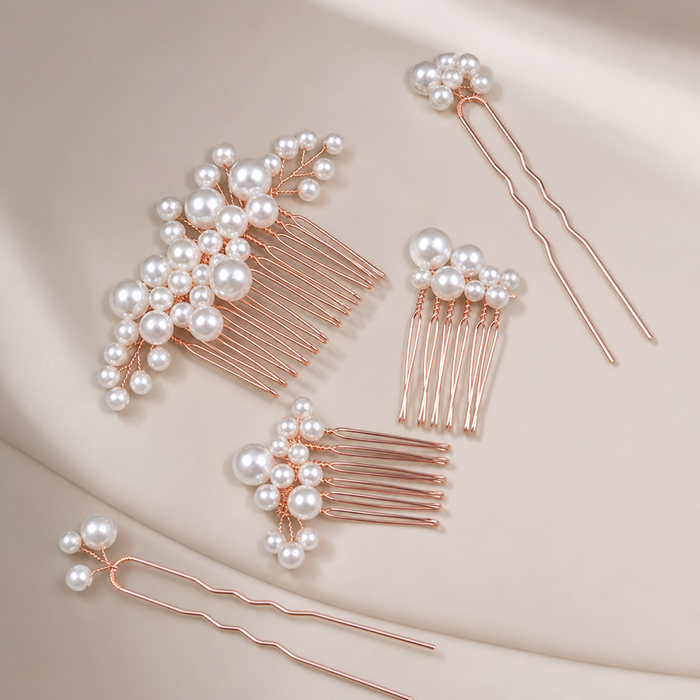 Simulated Pearl Hair Comb – Gold – Vefash