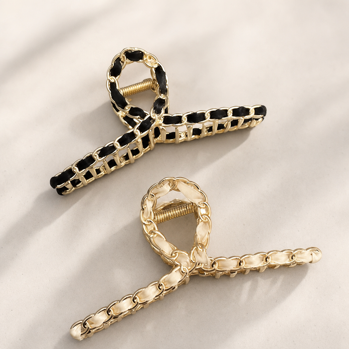 Metal Chain Hair Clip – Beige – Vefash