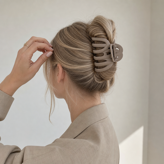 ☕ Korean Neutral Coffee Hair Claw Clip – Large hair clip for thick hair 🤎