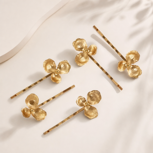 Goldene Blumen-Haargabeln – Elegantes 5er-Set