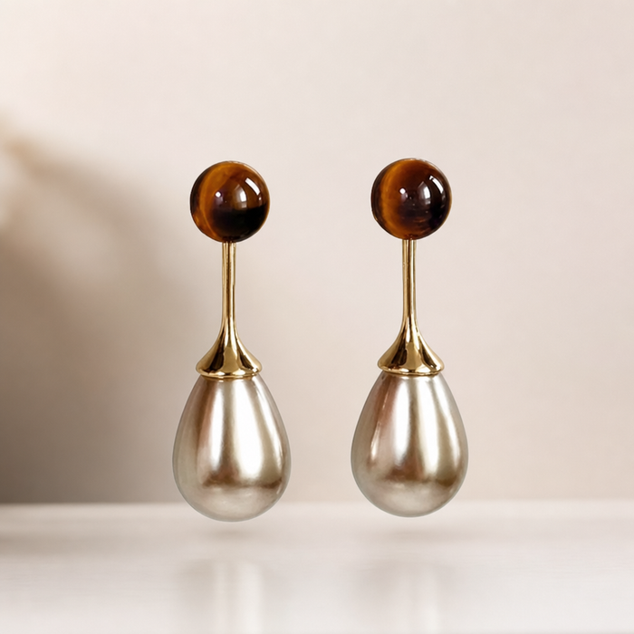 French Style Light Luxury Elegant Gold Color Water Drop Pearl Dangle Earrings Fashion Women Metal Geometry Jewelry Gifts