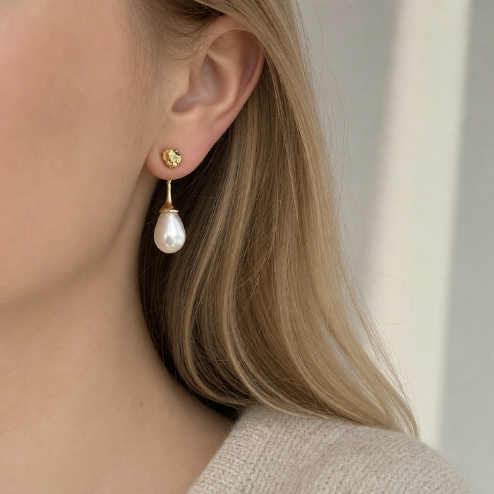 French Style Light Luxury Elegant Gold Color Water Drop Pearl Dangle Earrings Fashion Women Metal Geometry Jewelry Gifts