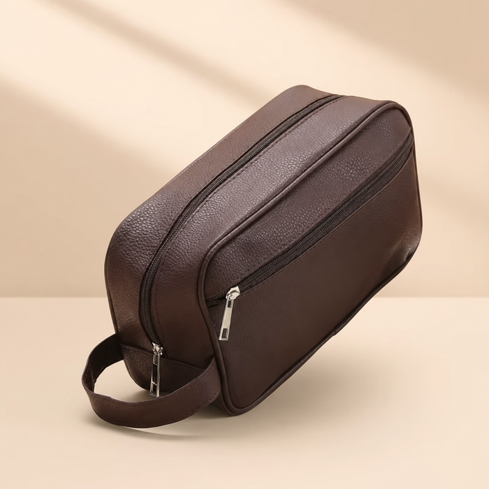 Voyage Grooming Bag in Braun – Detailansicht Nahaufnahme | Vefash