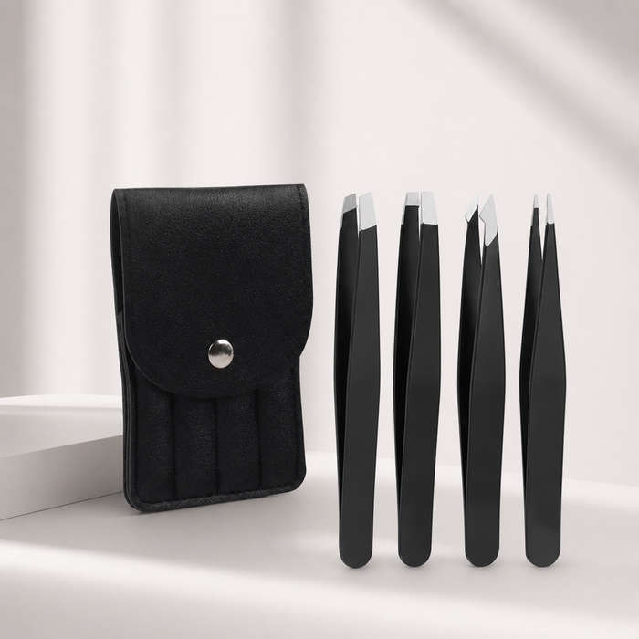 Précis Eyebrow Tweezer Set in Black 4Pcs – Detailansicht Nahaufnahme | Vefash