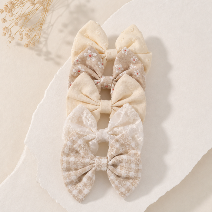Noeud Lace Bow Clip Set in Weiß – Detailansicht Nahaufnahme | Vefash
