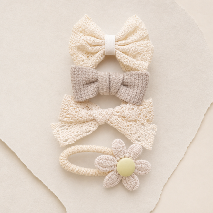 Noeud Lace Bow Clip Set in Creme-Perle – Packshot alle Farben | Vefash