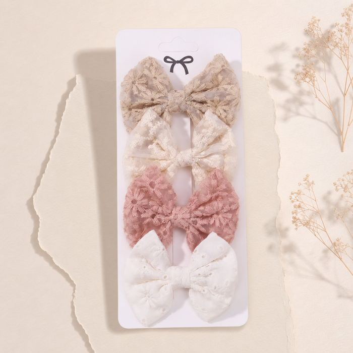 Noeud Lace Bow Clip Set in Creme-Mix – Studio-Aufnahme neutraler Hintergrund | Vefash