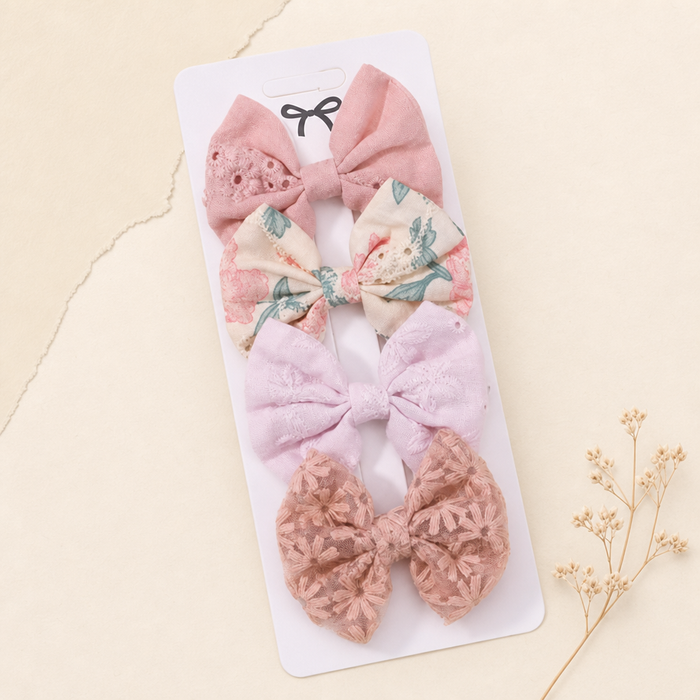 Noeud Lace Bow Clip Set in Rosa – Seitenansicht getragen im Haar | Vefash