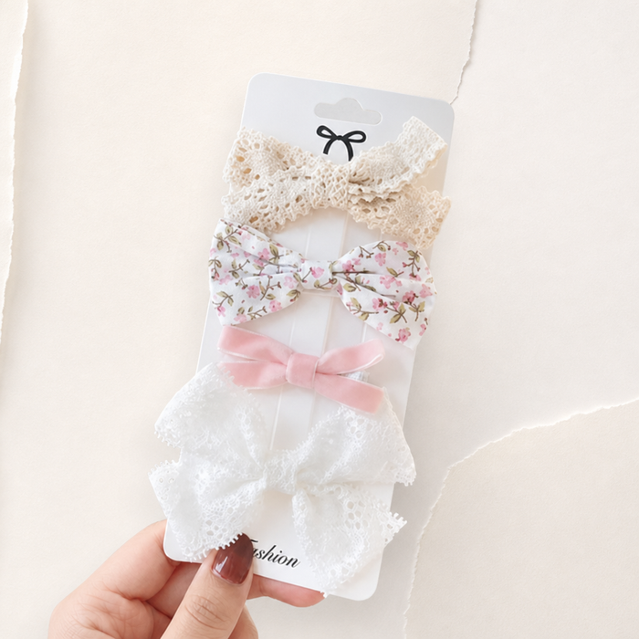 Noeud Lace Bow Clip Set in Rosa-Mix – Rückansicht getragen | Vefash