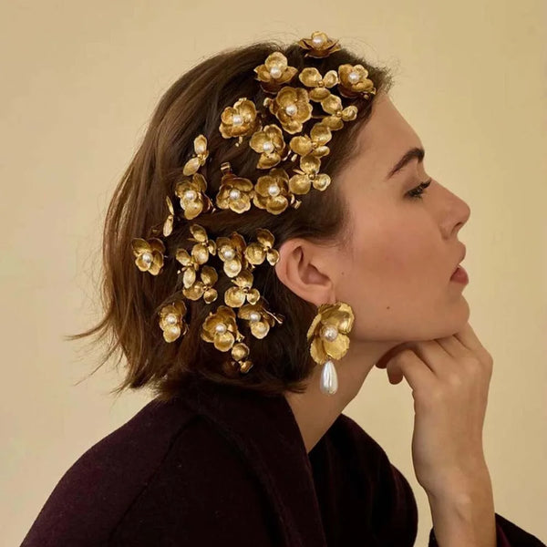 Goldene Blumen-Haargabeln – Elegantes 5er-Set
