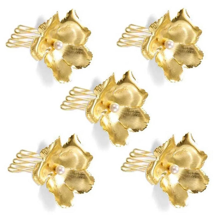Goldene Blumen-Haargabeln – Elegantes 5er-Set