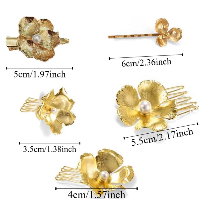 Goldene Blumen-Haargabeln – Elegantes 5er-Set