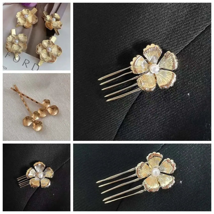 Goldene Blumen-Haargabeln – Elegantes 5er-Set
